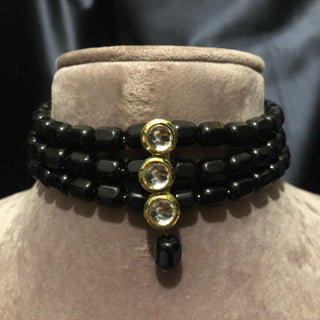 Midnight Black Kundan Necklace Set - Necklace Set