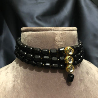Midnight Black Kundan Necklace Set - Necklace Set