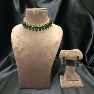 ROYAL Kundan Necklace Set - Emerald Green (with Meenakari) - Necklace Set