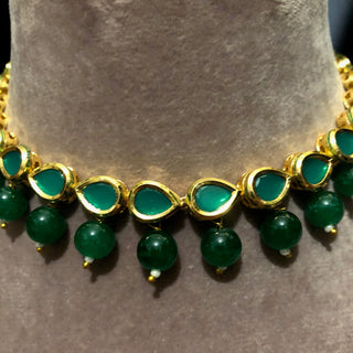 ROYAL Kundan Necklace Set - Emerald Green (with Meenakari) - Necklace Set
