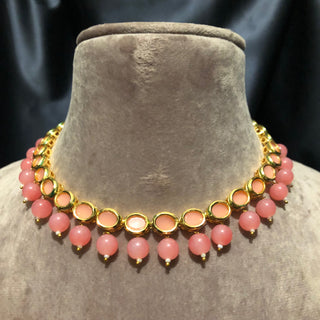ROYAL Kundan Necklace Set - Pink (with Meenakari) - Necklace Set