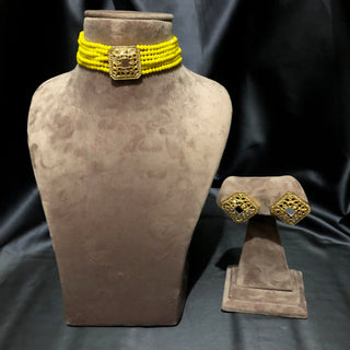 GLASS Choker Necklace Set - Yellow - Necklace Set