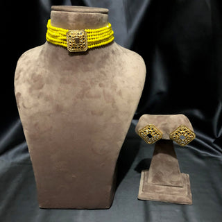 GLASS Choker Necklace Set - Yellow - Necklace Set