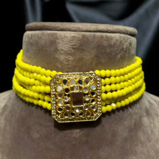 GLASS Choker Necklace Set - Yellow - Necklace Set