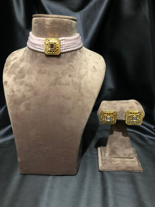 GLASS Choker Necklace Set - Blush Pink - Necklace Set