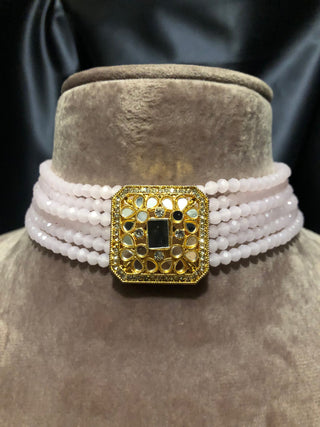 GLASS Choker Necklace Set - Blush Pink - Necklace Set