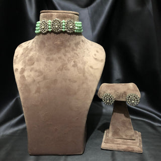 SIMRAN Mint/Silver Choker Necklace Set - Necklace Set
