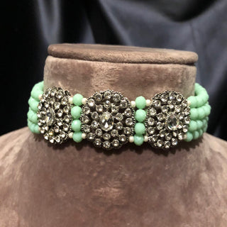 SIMRAN Mint/Silver Choker Necklace Set - Necklace Set