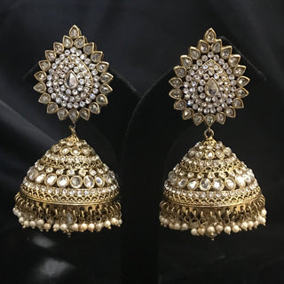 JODHA Antique Golden Large Jhumki Earrings & Tikka