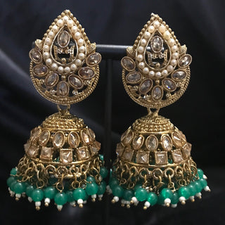 MEHAR Antique Gold Earrings - Sea Green