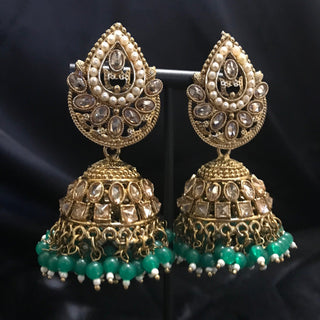 MEHAR Antique Gold Earrings - Sea Green