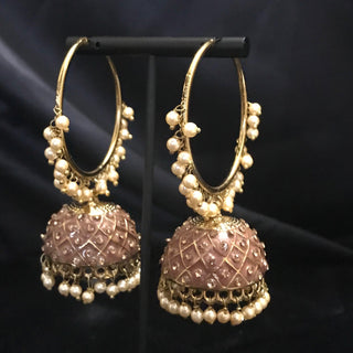 Antique Gold Earrings (Jhumkis) - Brown