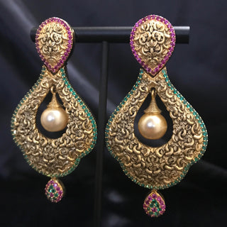 Antique Golden Earrings & Tikka - Golden Hot Pink Mint Tones
