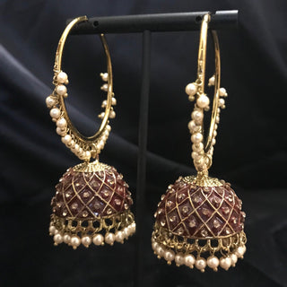 Antique Gold Earrings (Jhumkis) - Maroon