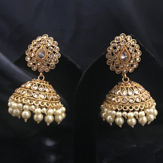 Antique Gold Earrings (Jhumkis) - Golden