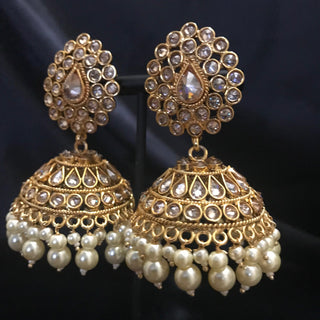 Antique Gold Earrings (Jhumkis) - Golden