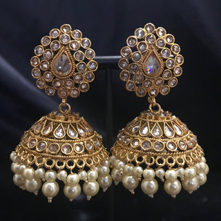 Antique Gold Earrings (Jhumkis) - Golden