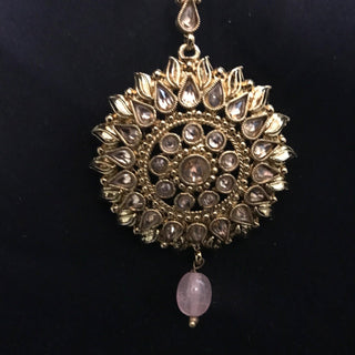 MEHAR Antique Gold Earrings & Tikka - Baby Pink