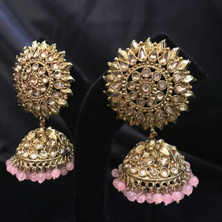 MEHAR Antique Gold Earrings & Tikka - Baby Pink