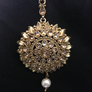 MEHAR Antique Gold Earrings & Tikka - Golden Ivory