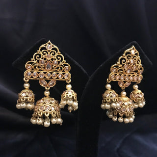 Antique Gold Earring & Tikka Set - Golden