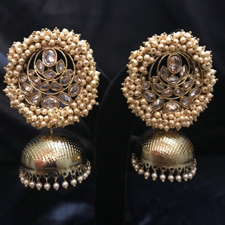 Pearly Antique Gold Jhumki - Golden