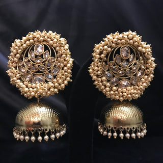 Pearly Antique Gold Jhumki - Golden