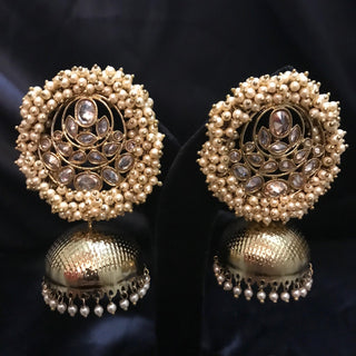 Pearly Antique Gold Jhumki - Golden