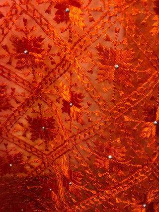 The Citrine Fire Phulkari Dupatta - Punjabi Phulkari Dupatta