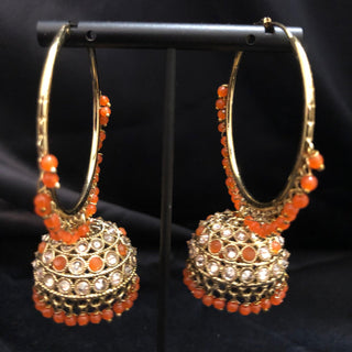ADITI Antique Gold Jhumki - Orange