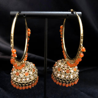 ADITI Antique Gold Jhumki - Orange