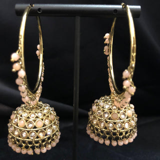 ADITI Antique Gold Jhumki - Light Peach