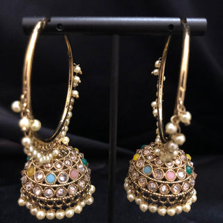 ADITI Antique Gold Jhumki - Multi