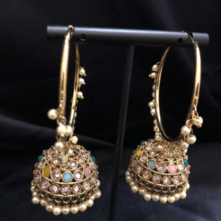 ADITI Antique Gold Jhumki - Multi