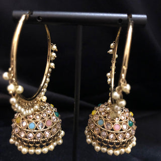 ADITI Antique Gold Jhumki - Multi