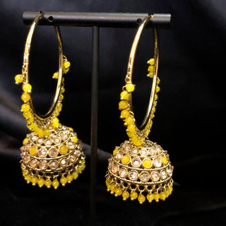 ADITI Antique Gold Jhumki - Yellow