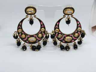 REGAL Meenakari Kundan Earrings - Black
