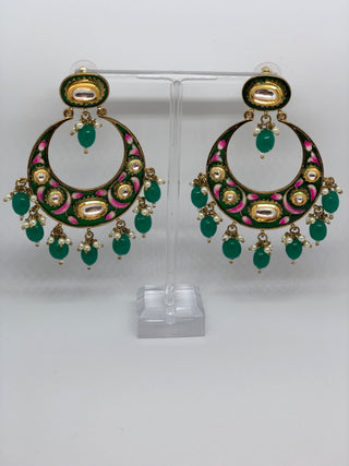 REGAL Meenakari Kundan Earrings - Emerald Green