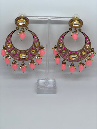 REGAL Meenakari Kundan Earrings - Pink