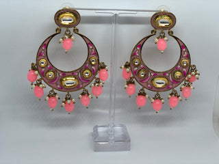REGAL Meenakari Kundan Earrings - Pink