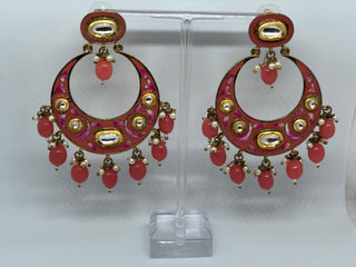 REGAL Meenakari Kundan Earrings - Warm Pink