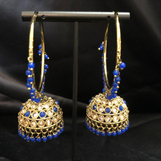 ADITI Antique Gold Jhumki - Royal Blue