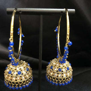 ADITI Antique Gold Jhumki - Royal Blue