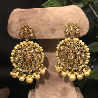 Pearly Antique Gold Necklace Set (Necklace Earrings Tikka) - Golden - Necklace Set