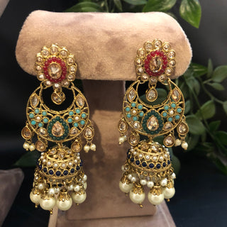 Pearly Antique Gold Necklace Set (Necklace Earrings) - Golden / Multi - Necklace Set