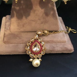 Pearly Antique Gold Necklace Set (Necklace Earrings) - Golden / Multi - Necklace Set