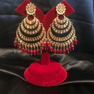 TANISHQ Large Antique Gold Earrings - Ruby Red
