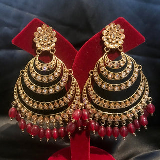 TANISHQ Large Antique Gold Earrings - Ruby Red