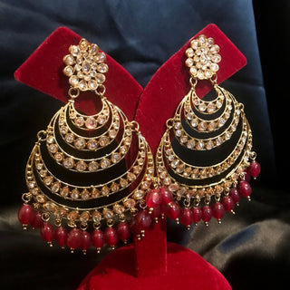 TANISHQ Large Antique Gold Earrings - Ruby Red