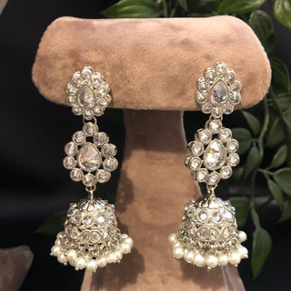 Pearly Antique Silver Necklace Set (Necklace Earrings Tikka) - Silver - Necklace Set